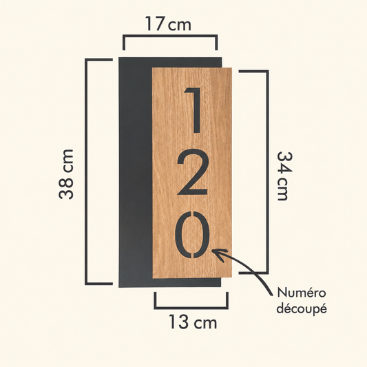 Plaque Numéro de Chambre Verticale — Bois & Noir