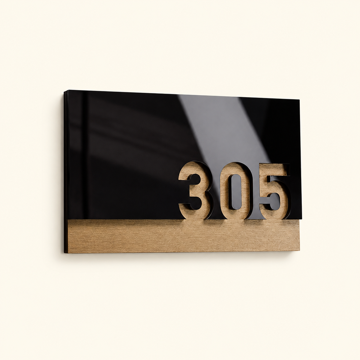 Plaque Numéro de Chambre — Noir Brillant & Bois